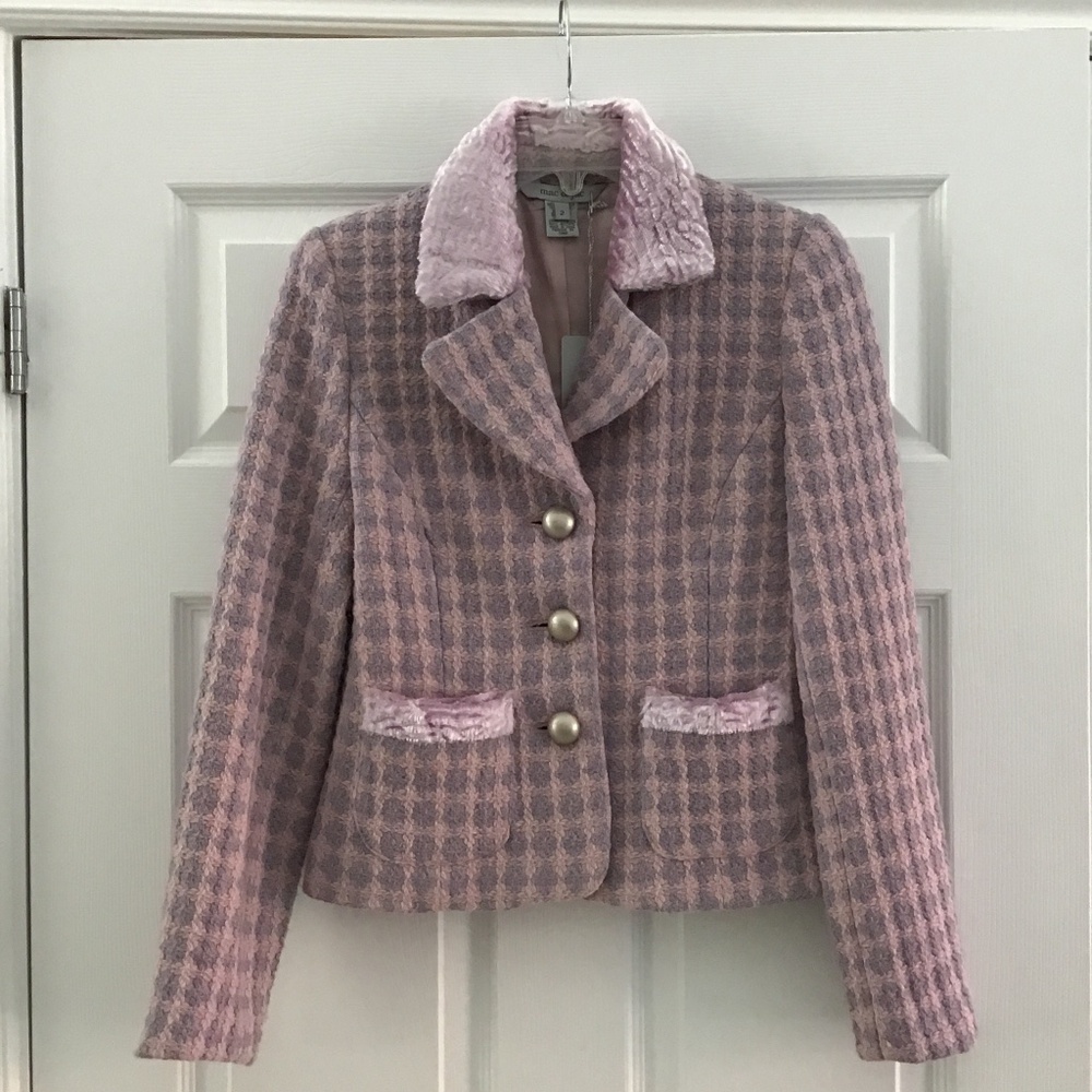 Beautiful Mac & Jac Light pink + lilac tweed textured jacket size 2